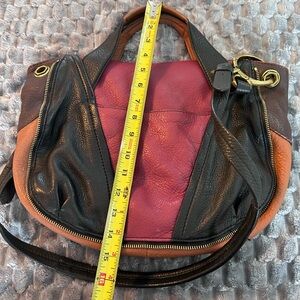 Yani Leather Handbag in rush burgundy, black and tan